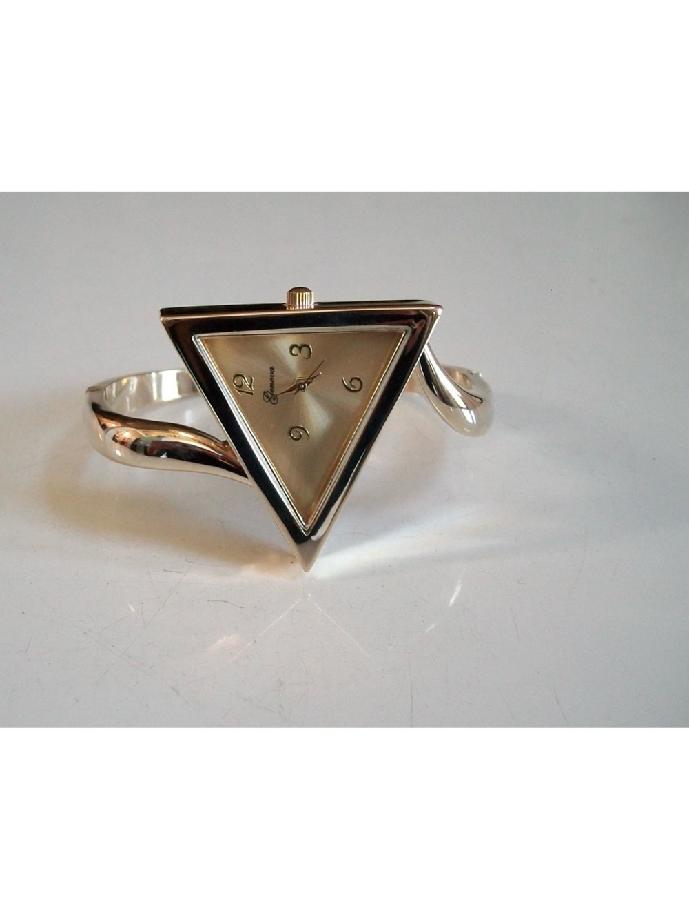 Women gold finish triangle cuff watch